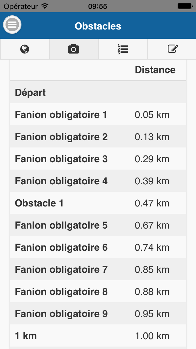 Affichez la suite des obstacles, points de passages et jalons kilométriques