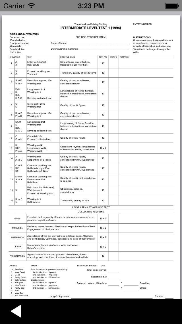 Look up Combined Driving Dressage tests and Live Scoring